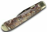 Pocket Knife with Lace Agate Inlays & Matching Base #370739-1